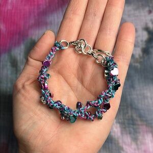 Crocheted hematite heart bracelet